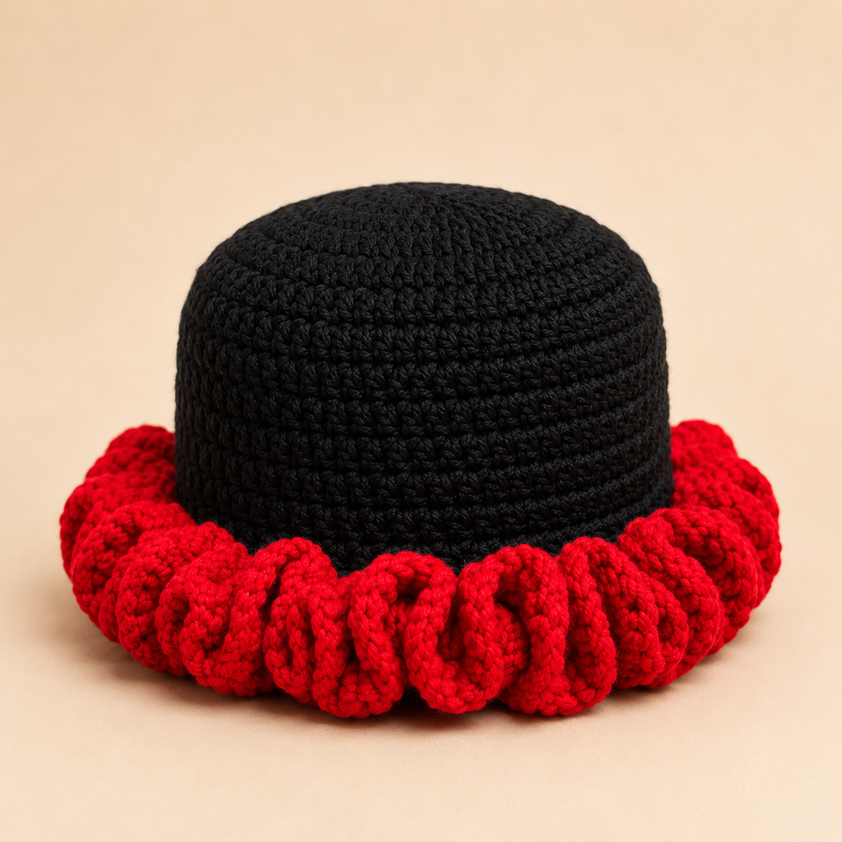 Black and red handmade crochet bucket hat