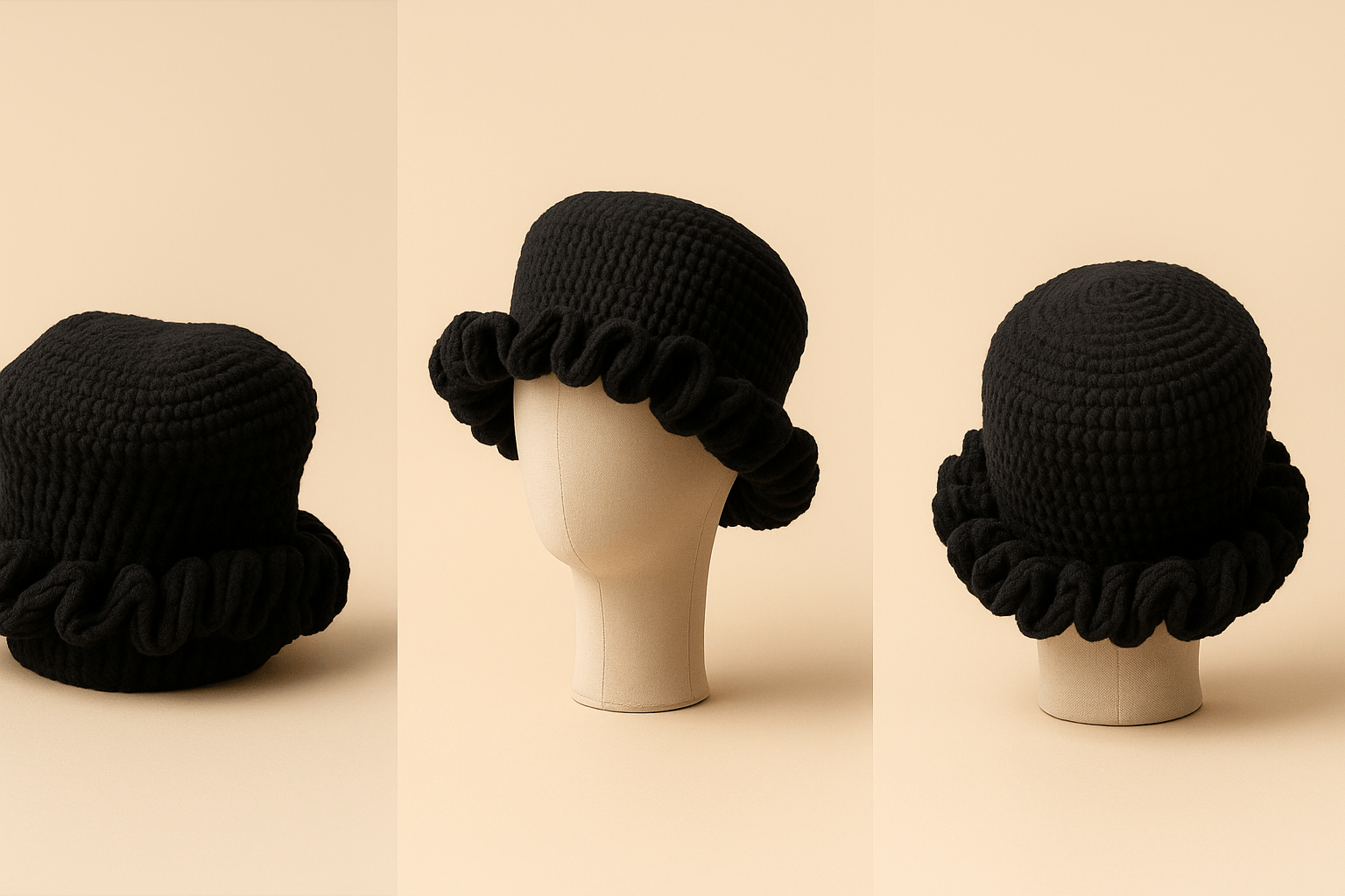 Luxe Black Crochet Bucket Hat handmade black crochet hat