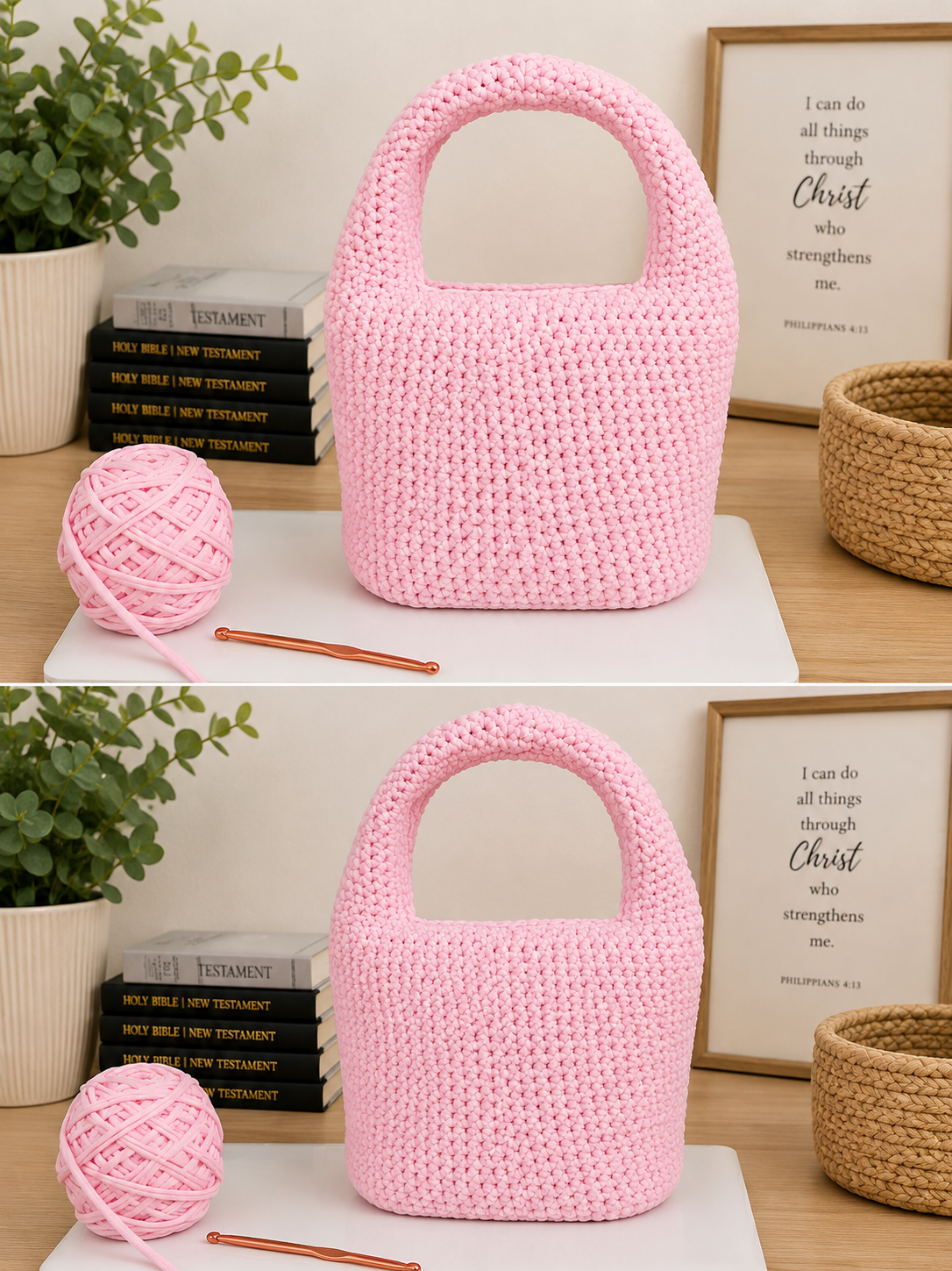 Grace Tote – Blush Pink Handmade Crochet Bag