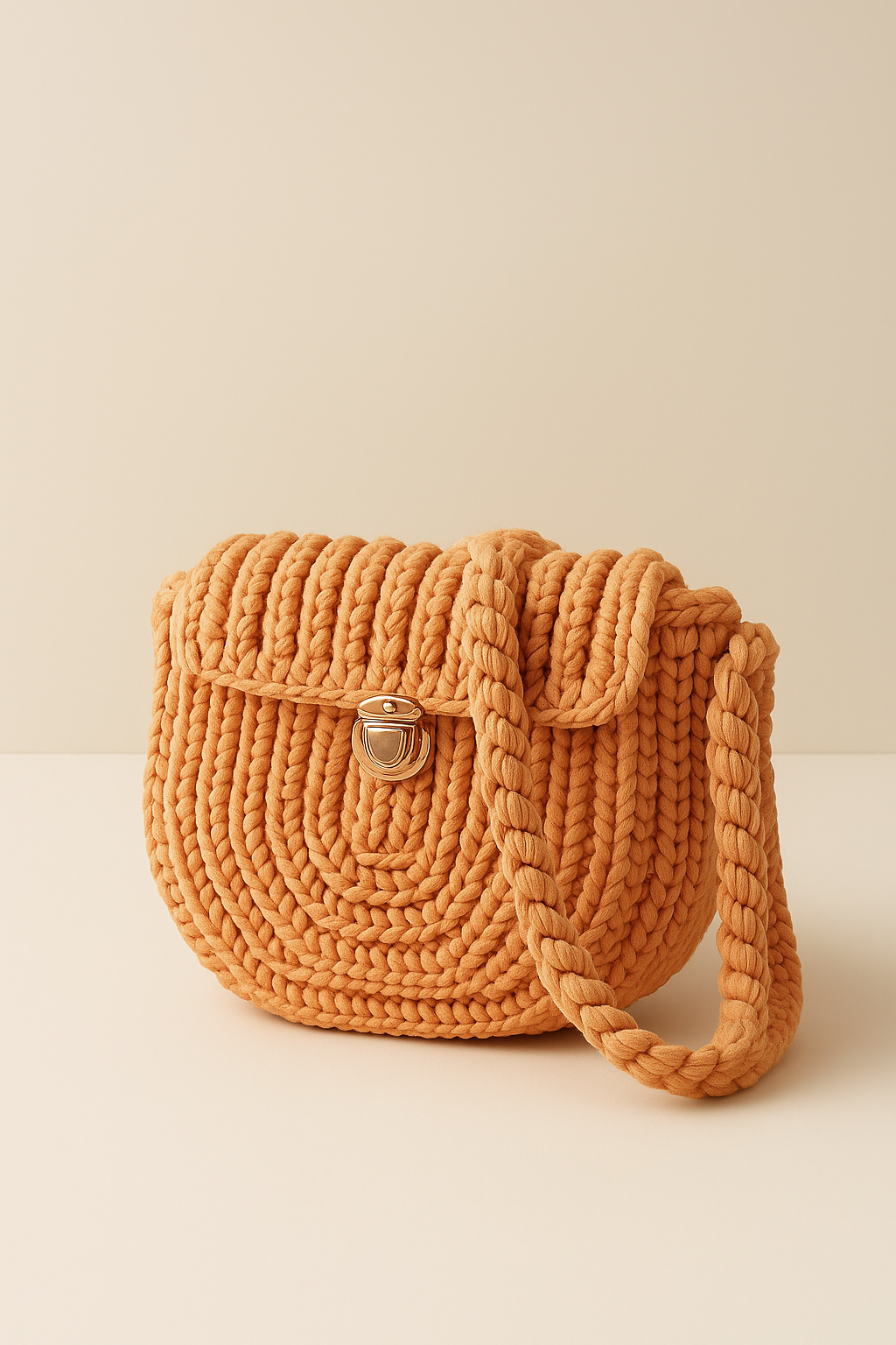 Handmade Crocheted Shoulder Bag – Soft Peach(Medium size)