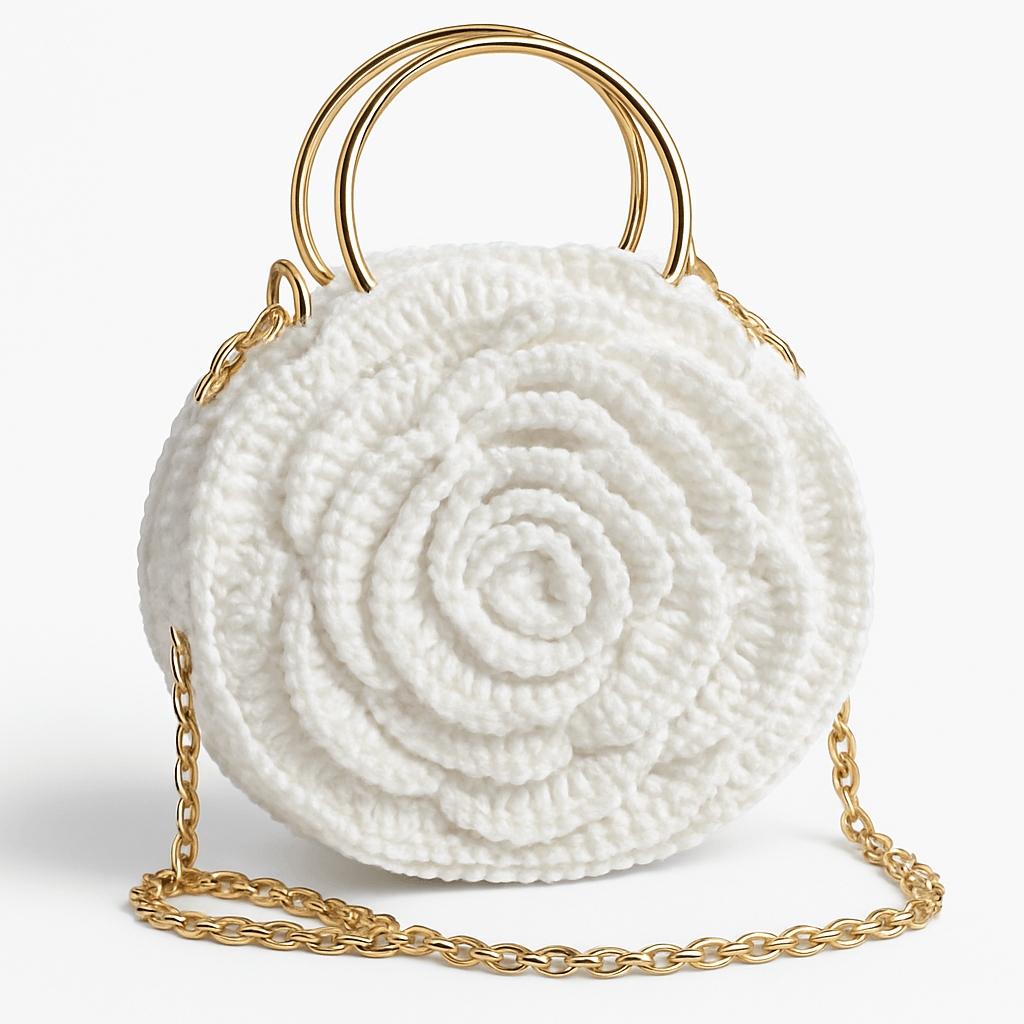 Ivory Bloom Handwoven Rose Bag front view