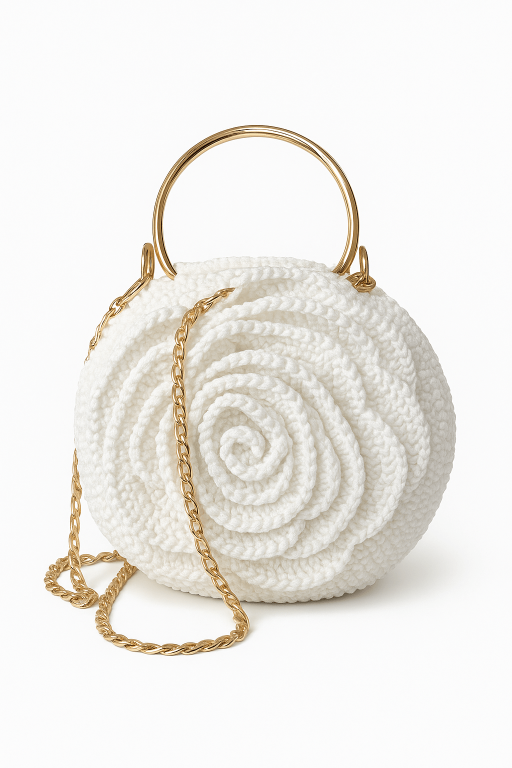 Ivory Bloom Handwoven Rose Bag front view