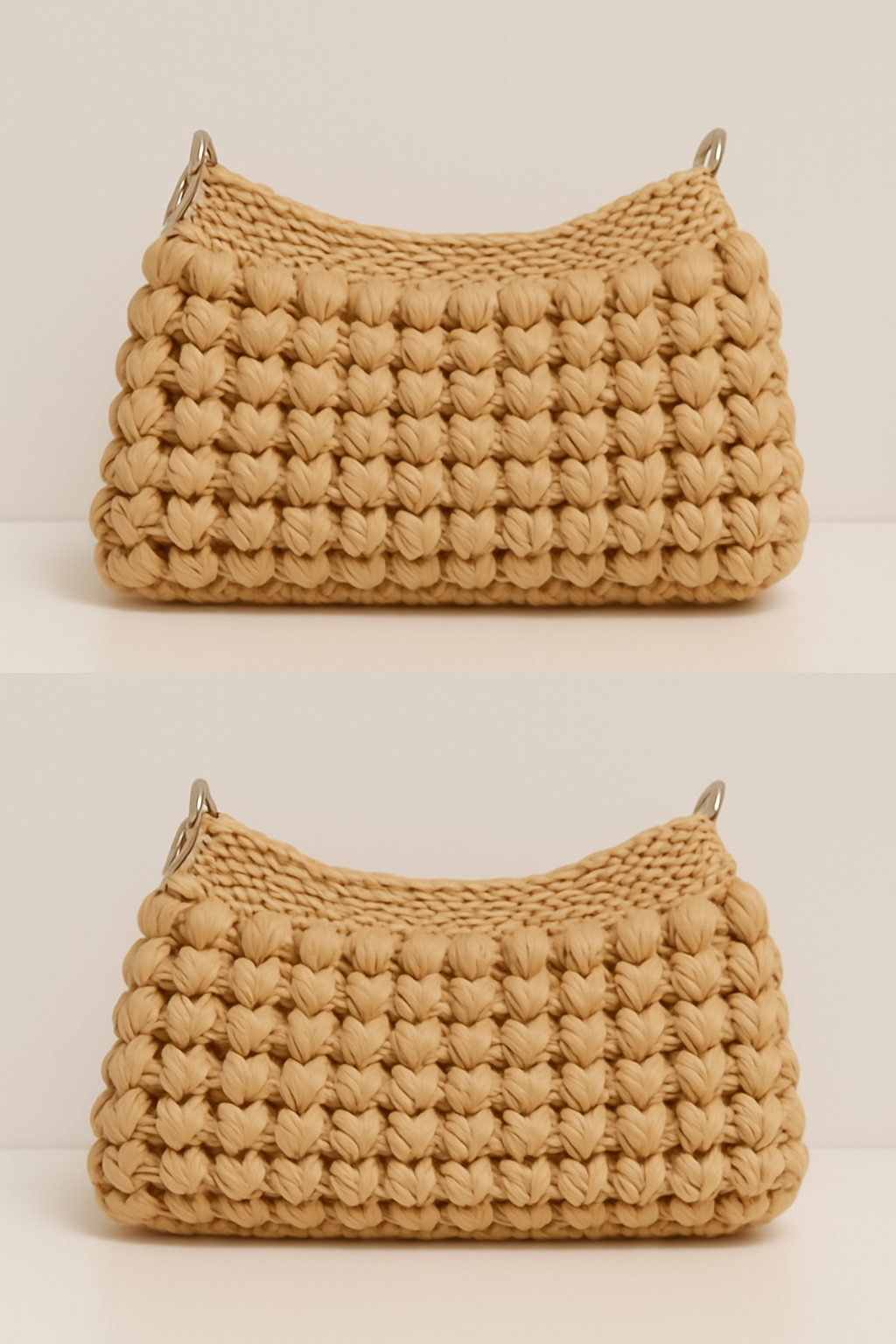 Woven Charm Shoulder Bag Beige front view