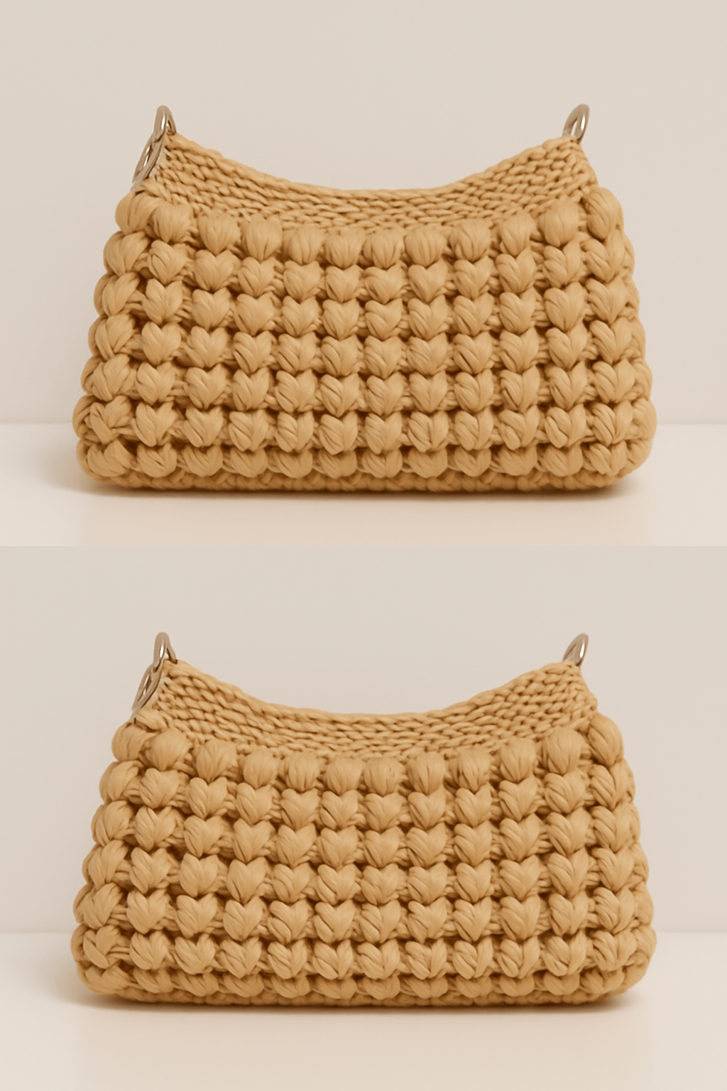 Woven Charm Shoulder Bag Beige front view