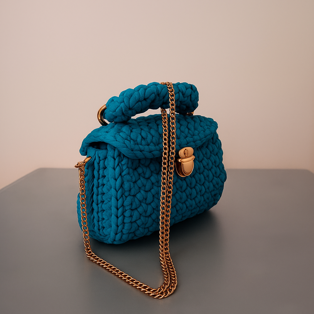 Turquoise Crochet Shoulder Bag Front View