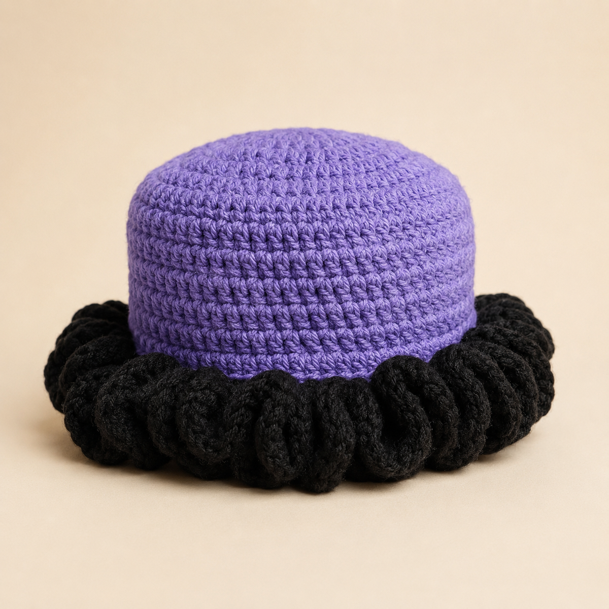 Purple and black handmade crochet bucket hat