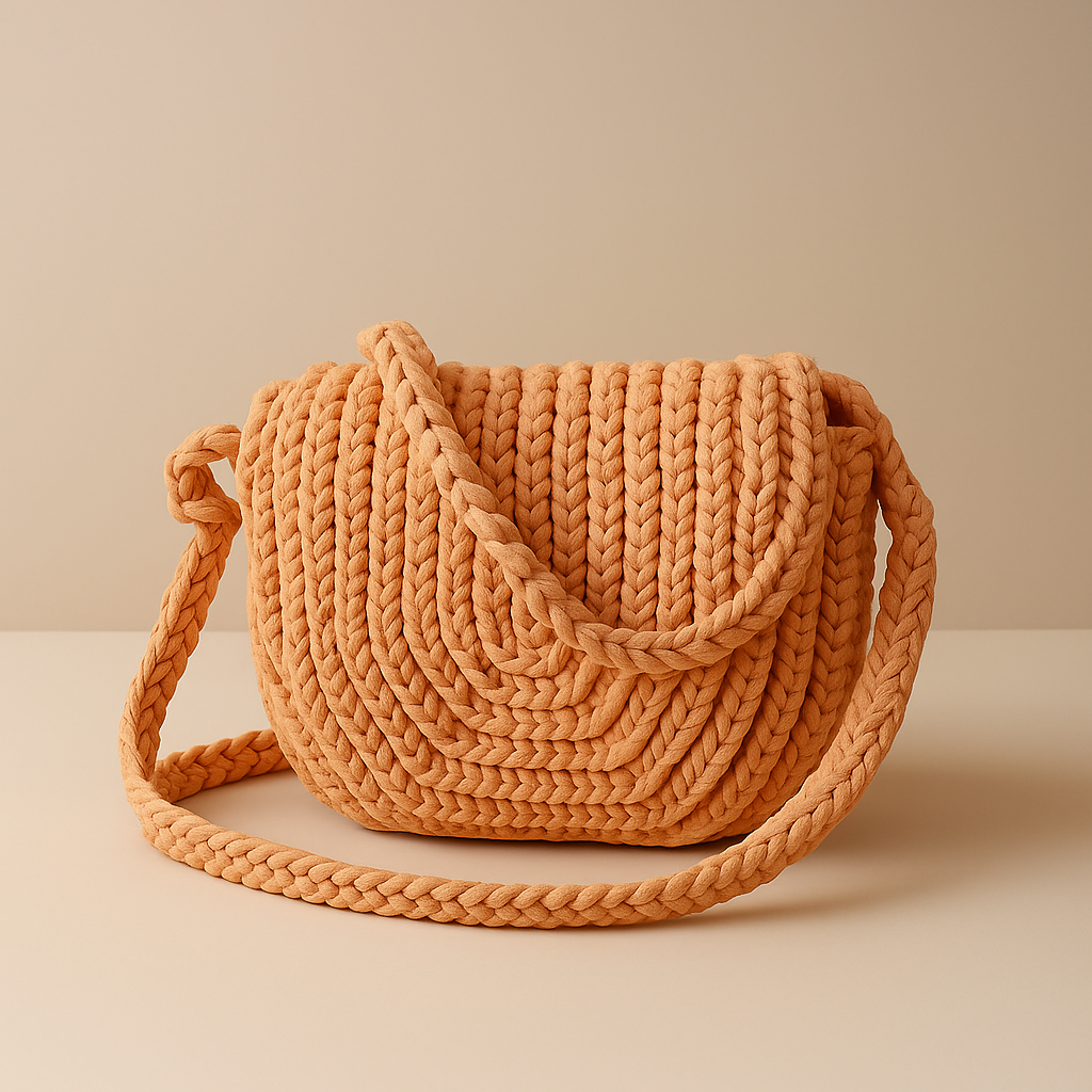 Soft Peach Crochet Shoulder Bag Front View
