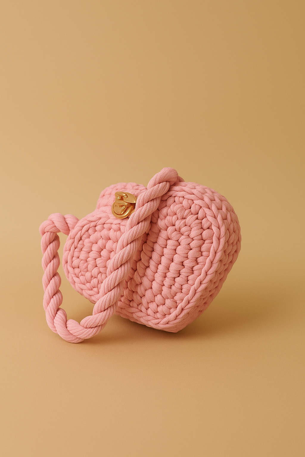 Hand-Crocheted Heart-Shaped Bag in Soft Coral Pink with Twist Handle(Small size)