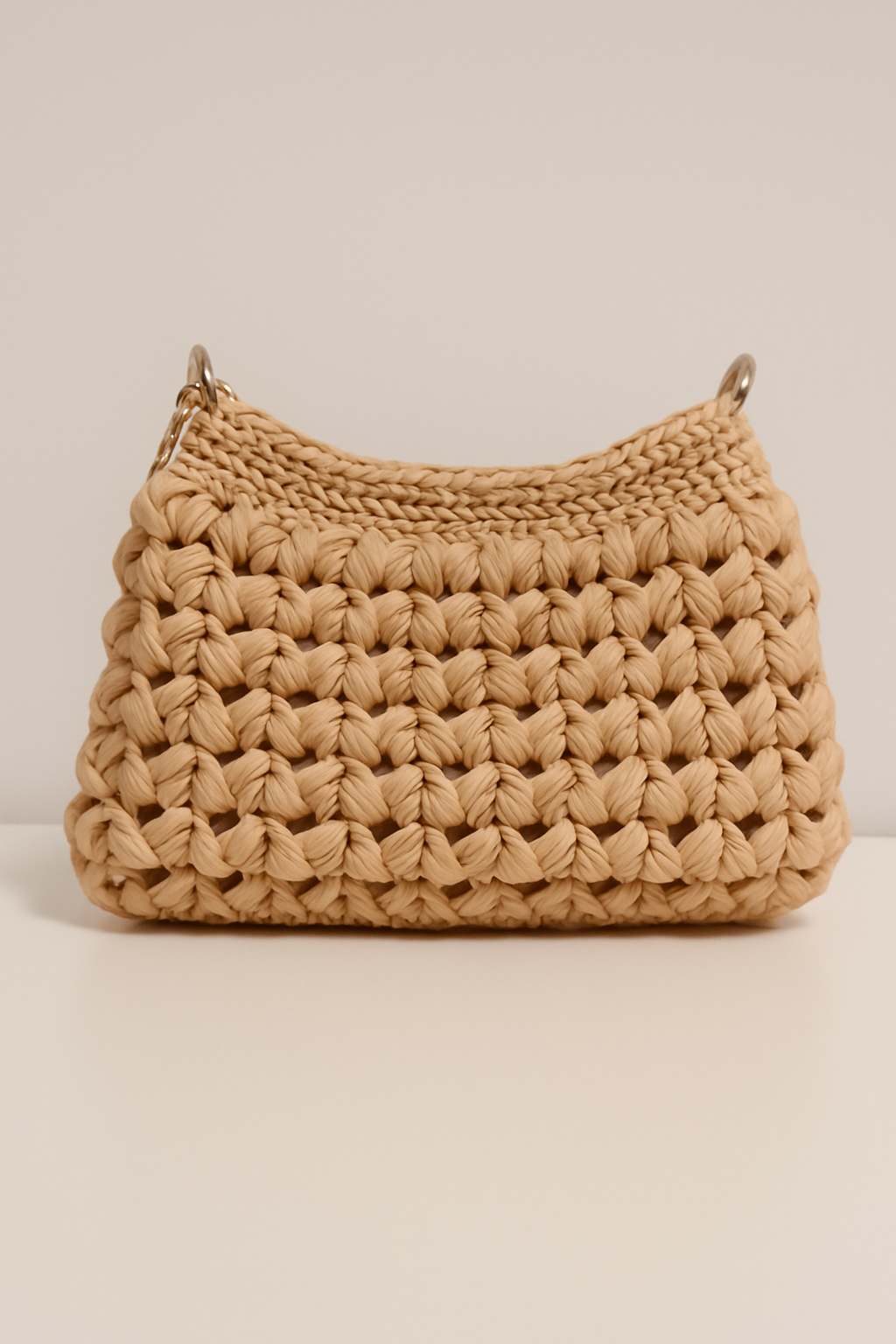 Woven Charm Shoulder Bag – Beige (Small Size)