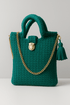 Elegant Emerald Crochet Tote Bag with Gold