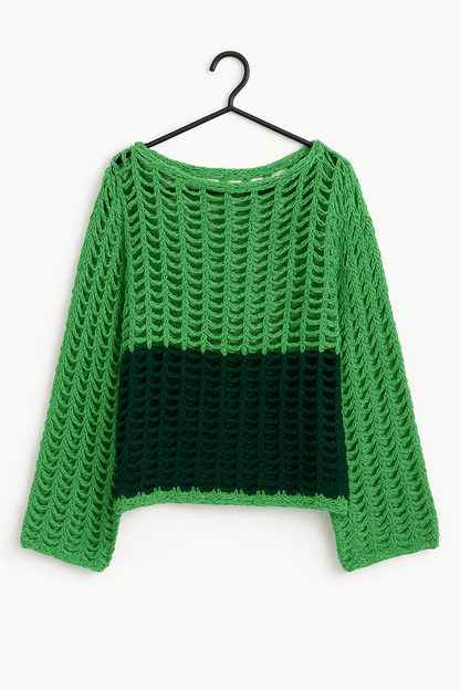 Hand-Crocheted Open-Weave Pullover