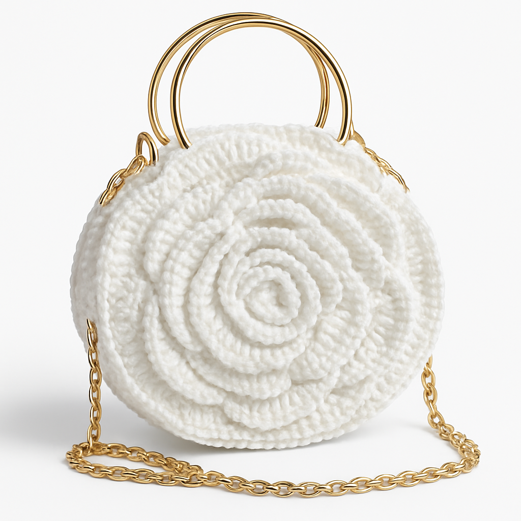 Ivory Bloom Handwoven Rose Bag front view