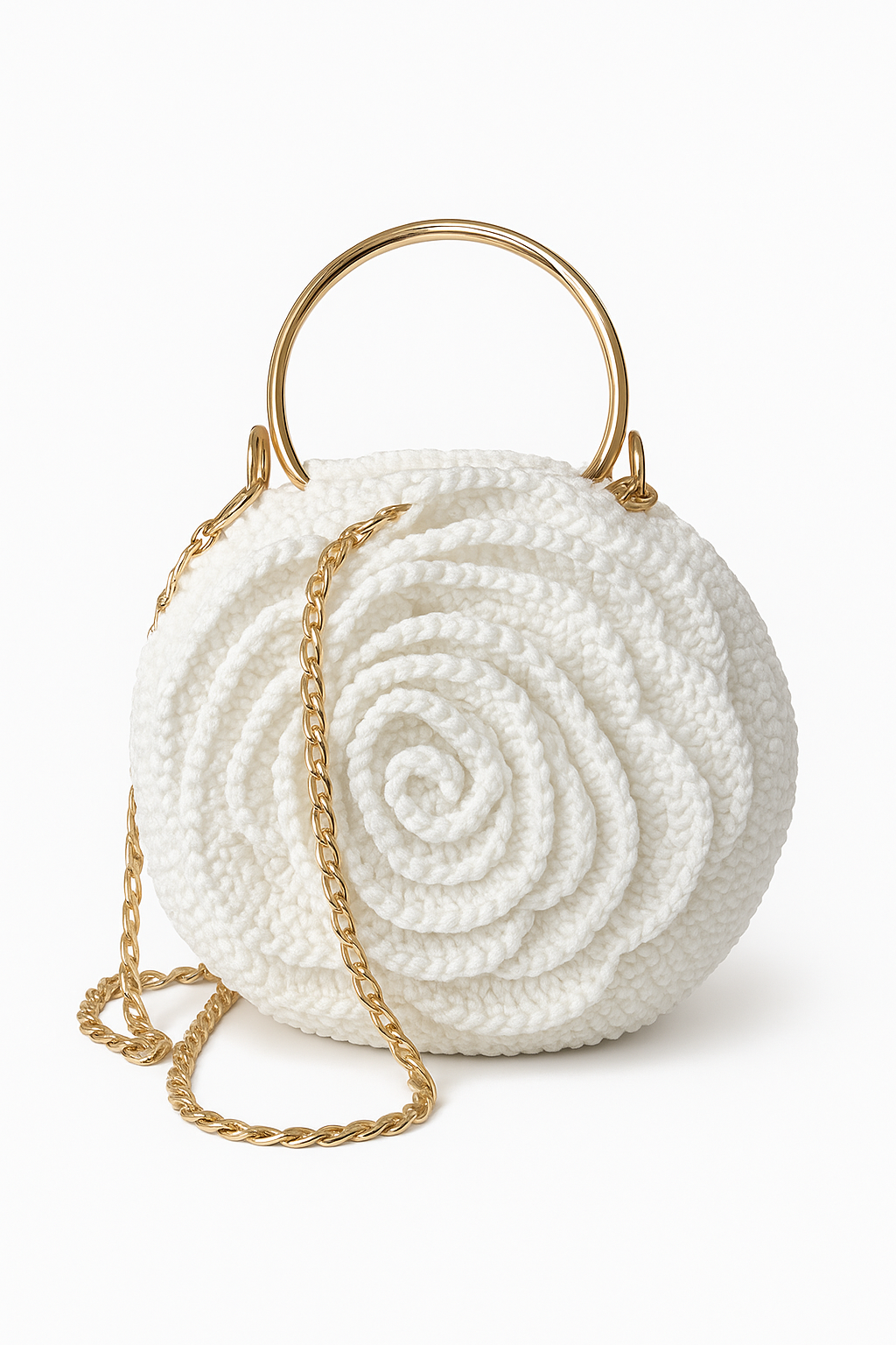 Ivory Bloom Handwoven Rose Bag front view