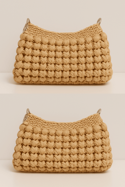 Beige Woven Charm Shoulder Bag texture detail