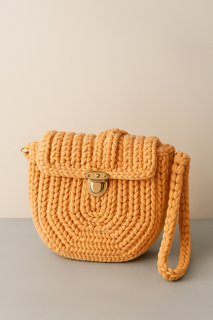 Soft Peach Crochet Shoulder Bag Front View