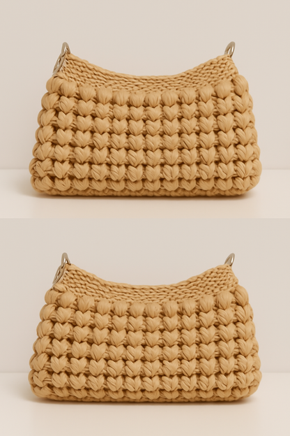 Woven Charm Shoulder Bag Beige front view