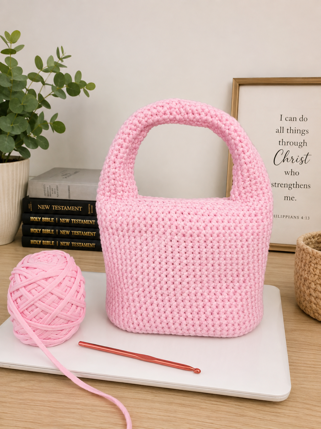 Grace Tote – Blush Pink Handmade Crochet Bag