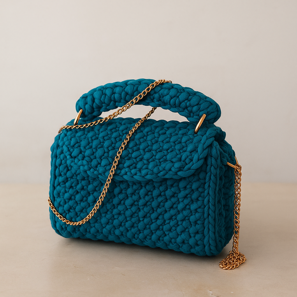 Turquoise Crochet Shoulder Bag Front View