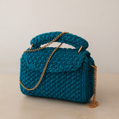 Turquoise Crochet Shoulder Bag Front View