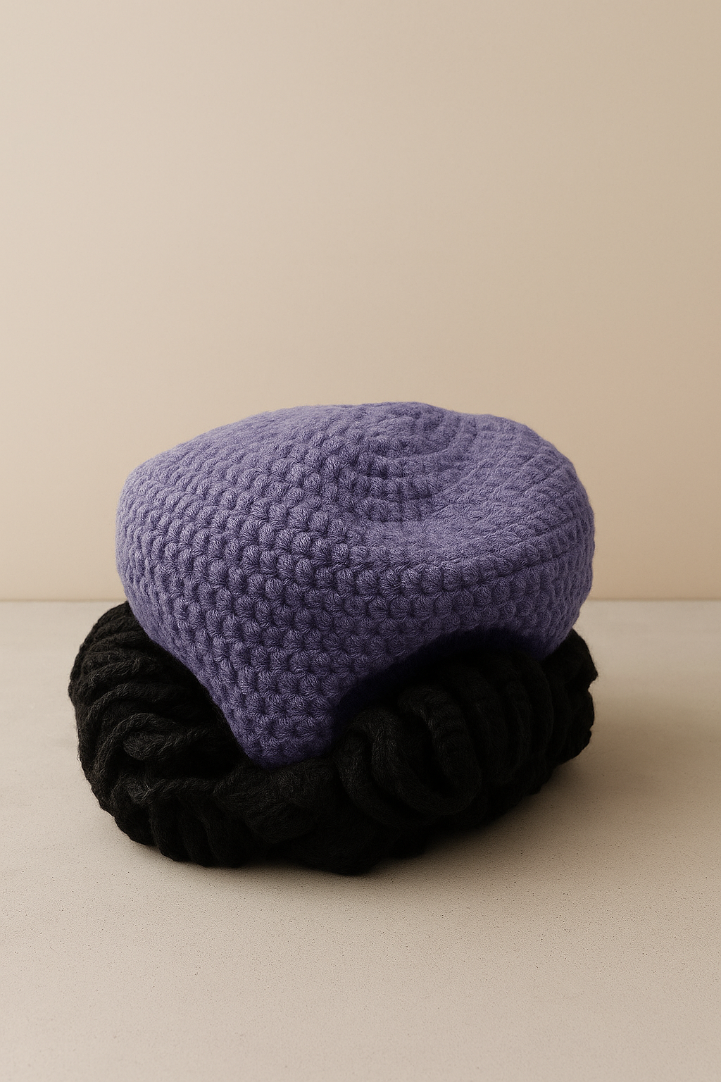 Handmade Crochet Afro Puff Hat – Purple & Black