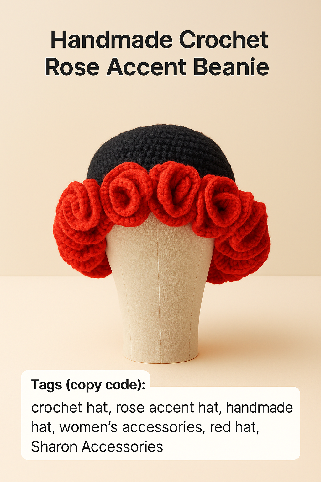Rose Ruffle Beret | Handmade Crochet Hat (Medium)