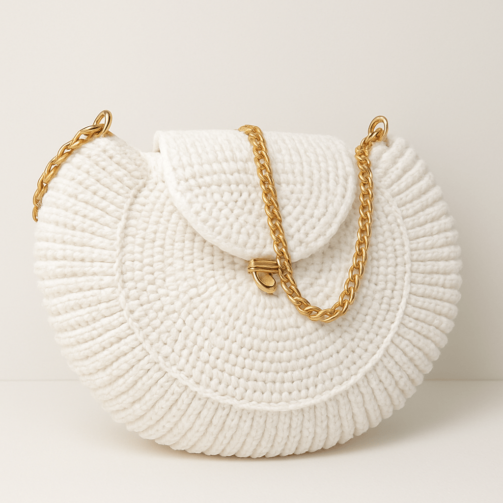 White Luxe Crochet Handbag Bag front view