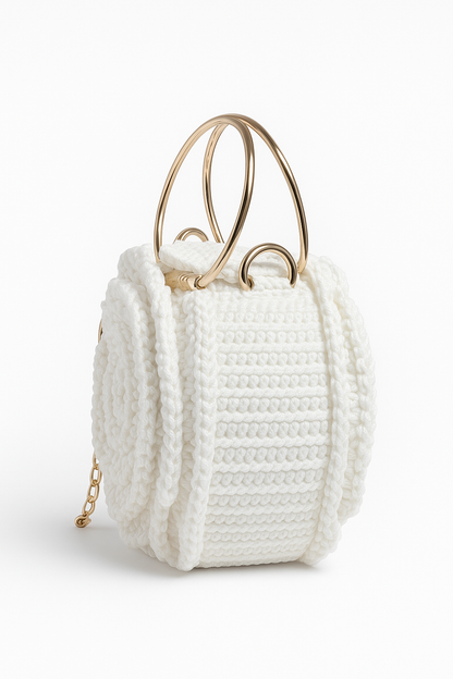 Ivory Bloom Handwoven Rose Bag front view