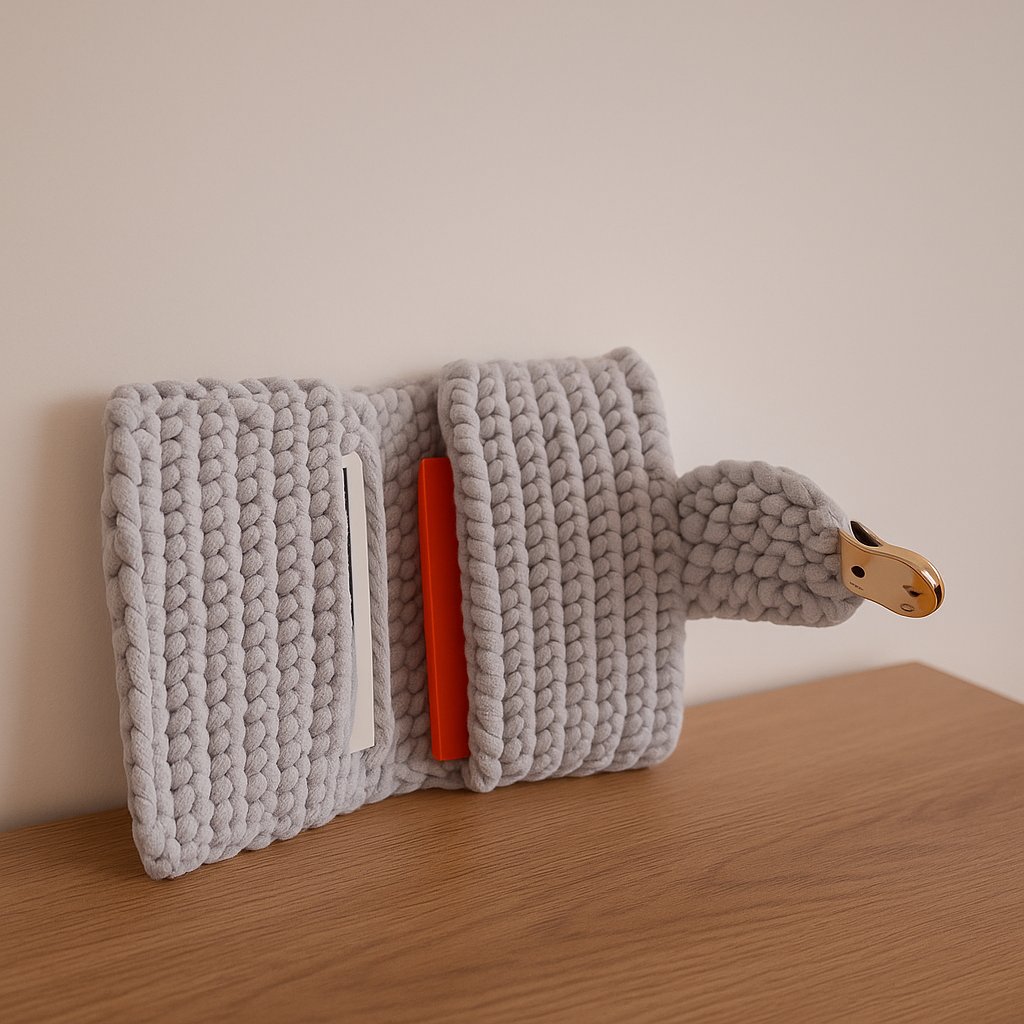 Hand-Crocheted Mini Clutch with Gold Twist Lock – Soft Grey