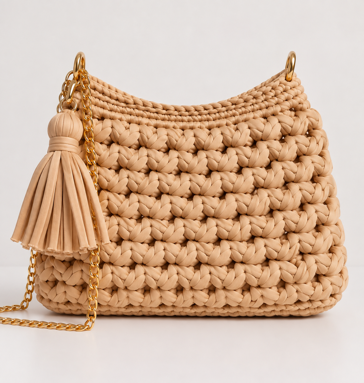 Beige Woven Charm Shoulder Bag single product image