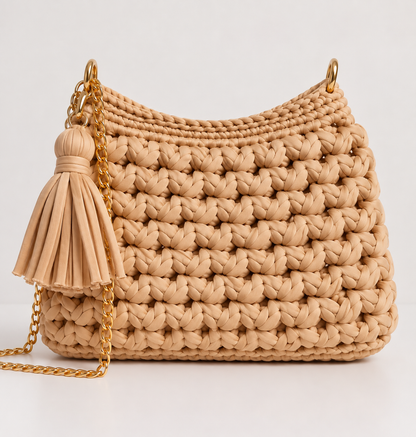 Beige Woven Charm Shoulder Bag single product image