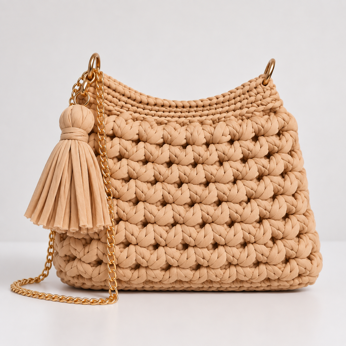 Beige Woven Charm Shoulder Bag handmade crochet bag